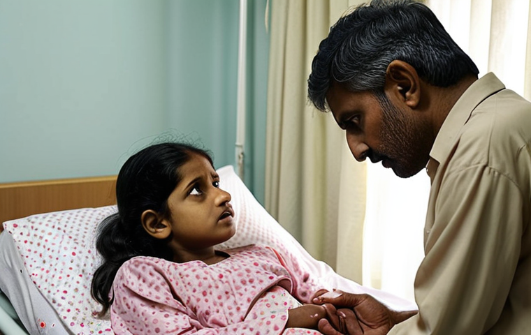 **Image Prompt:** A worried South Asian family (mother, father, daughter) gathered around a hospital bed. The lighting is soft, conveying a sense of uncertainty and fear. The daughter is holding the patient's hand. Focus on their facial expressions, showing a mix of love, concern, and apprehension. Consider the use of muted colors to emphasize the somber mood.