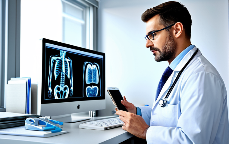 **

"A professional doctor using an Electronic Health Record (EHR) system in a modern clinic. Safe for work, appropriate content, fully clothed, professional environment, perfect anatomy, natural pose. Focus on the technology aiding patient care."

**