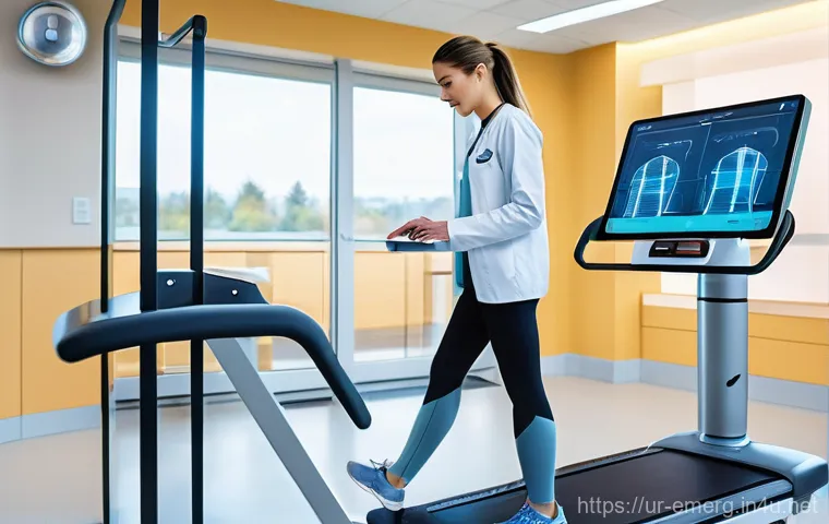 작업치료사의 최신 의료 데이터 활용 - **Prompt 1: Data-Driven Rehabilitation in a Modern Clinic**
"A brightly lit, clean, and futurist...