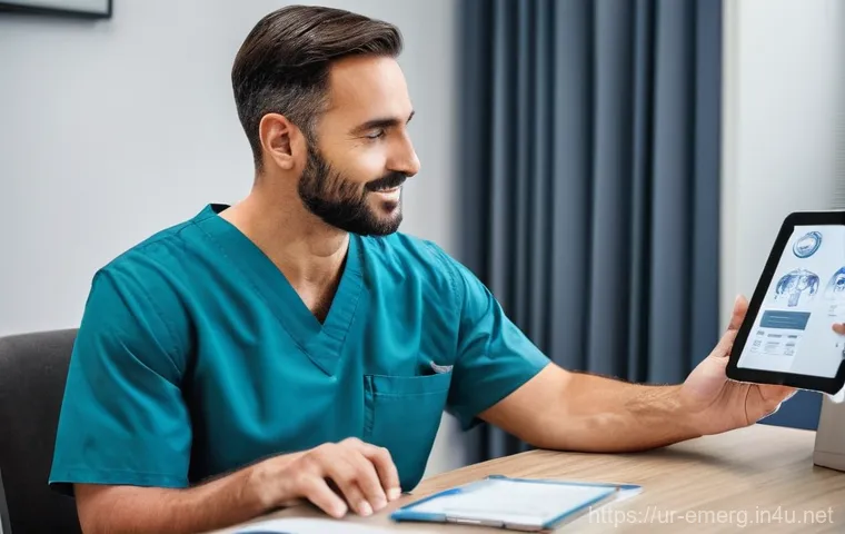 작업치료사의 최신 의료 데이터 활용 - **Prompt 1: Data-Driven Rehabilitation in a Modern Clinic**
    "A brightly lit, clean, and futurist...