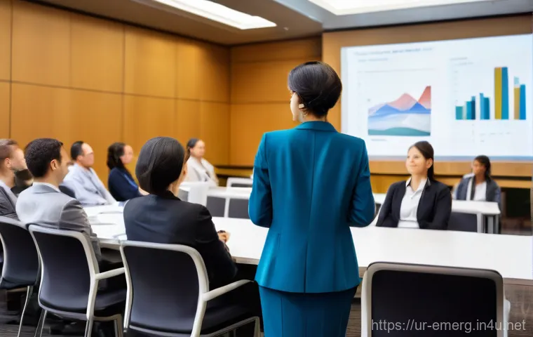 작업치료사의 학술 대회 발표 사례 - **Prompt:** "A vibrant, modern professional conference hall filled with diverse occupational therapi...