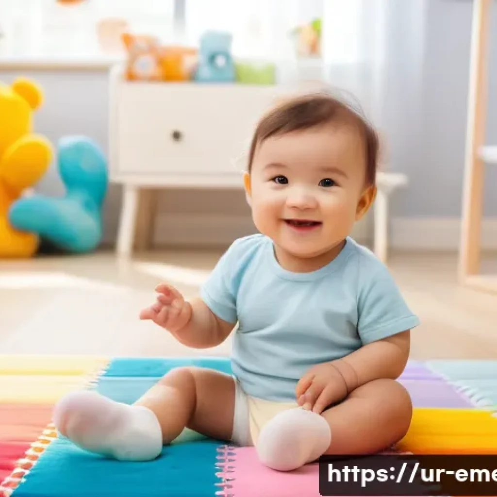 작업치료사의 의료 윤리 실천 사례 - **Prompt:** A toddler wearing a clean diaper, sitting on a colorful playmat surrounded by soft toys ...