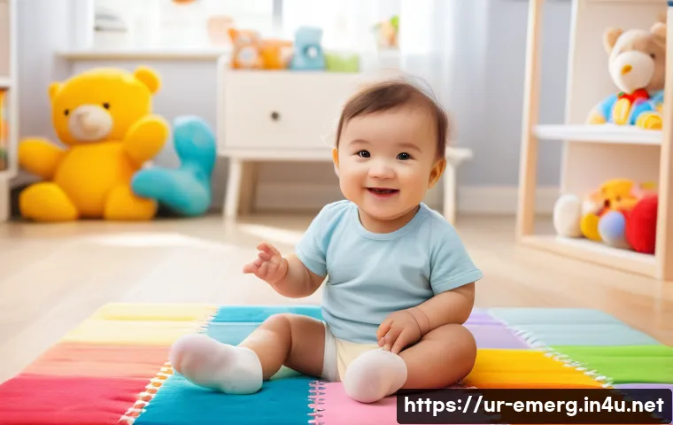작업치료사의 의료 윤리 실천 사례 - **Prompt:** A toddler wearing a clean diaper, sitting on a colorful playmat surrounded by soft toys ...