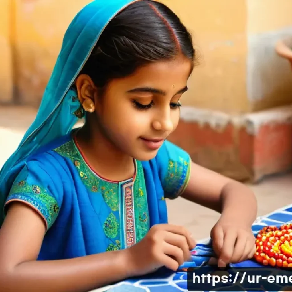 작업치료사의 치료 성과 관리 성공 사례 연구 - **Prompt:** A young girl with bright, curious eyes sits at a table, carefully stringing colorful bea...