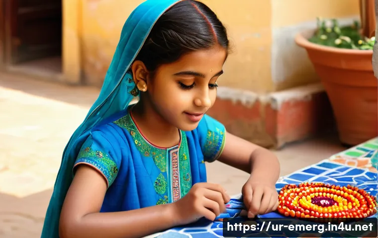 작업치료사의 치료 성과 관리 성공 사례 연구 - **Prompt:** A young girl with bright, curious eyes sits at a table, carefully stringing colorful bea...