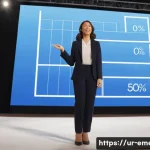 작업치료사의 학술 컨퍼런스 준비 - **Prompt:** A confident female professional in her early 30s, dressed in a sleek, modern business su...