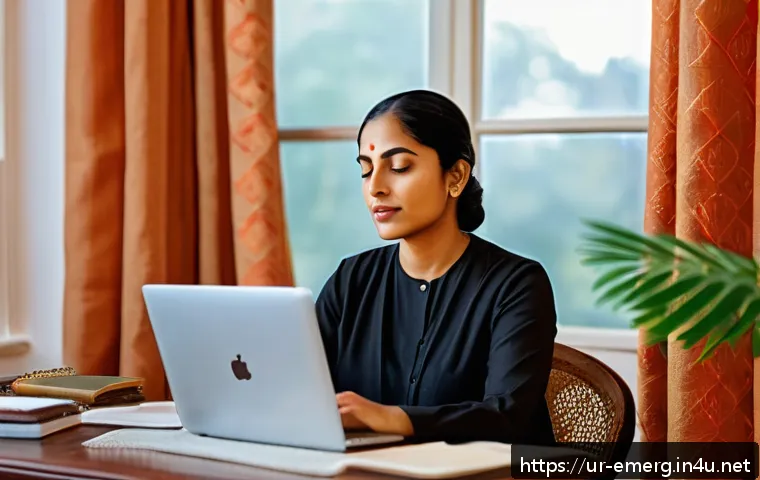 작업치료사의 업무 스트레스 관리 - A serene home office scene reflecting a professional Urdu-speaking therapist practicing mindful stre...