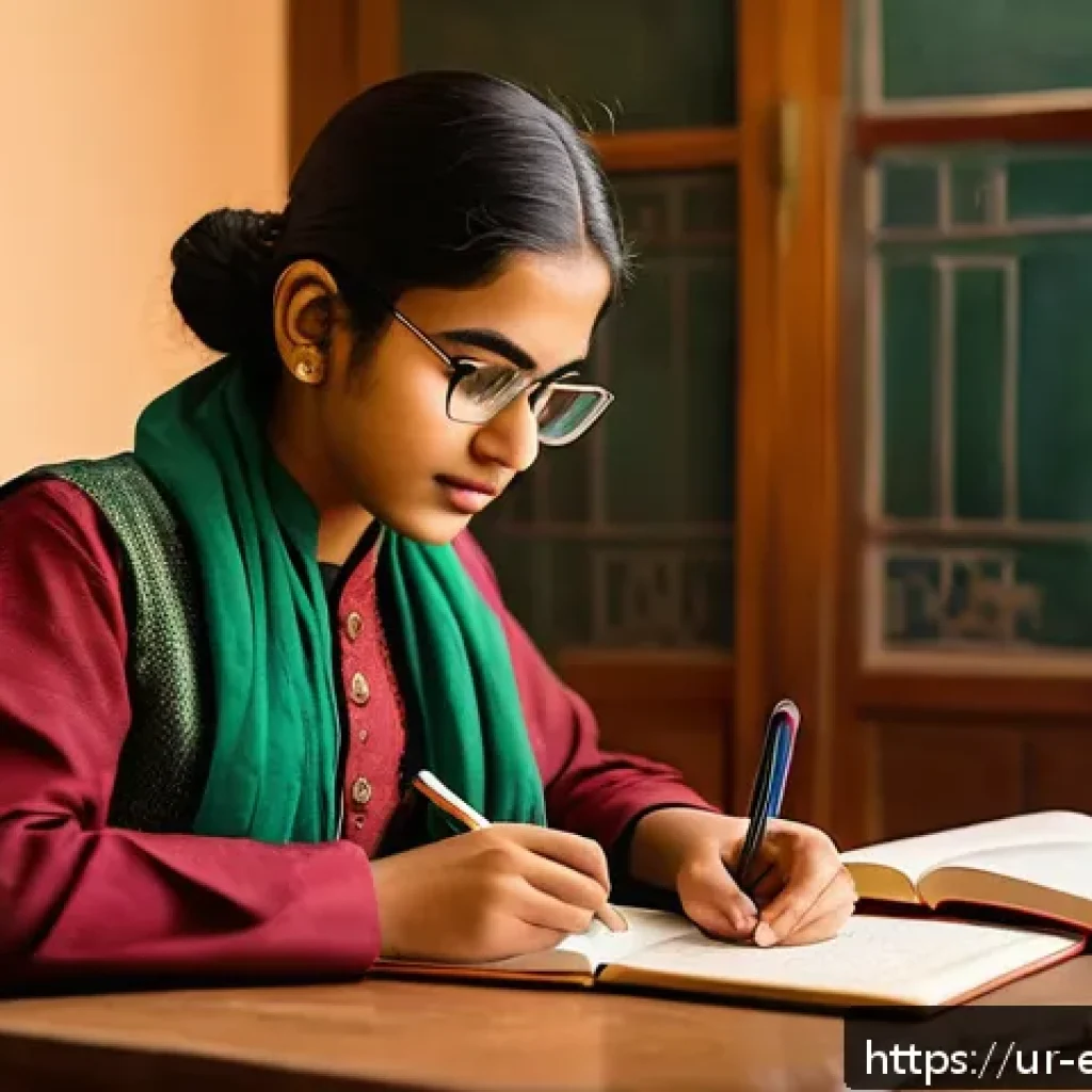 작업치료사 실기 시험 준비 팁 - A focused young South Asian student wearing modest, traditional attire and glasses, sitting at a woo...