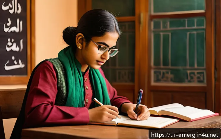 작업치료사 실기 시험 준비 팁 - A focused young South Asian student wearing modest, traditional attire and glasses, sitting at a woo...