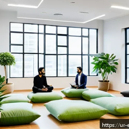 작업치료사의 임상 연구 주제 - A serene office meditation corner designed for mental wellness in a modern Pakistani workplace, feat...