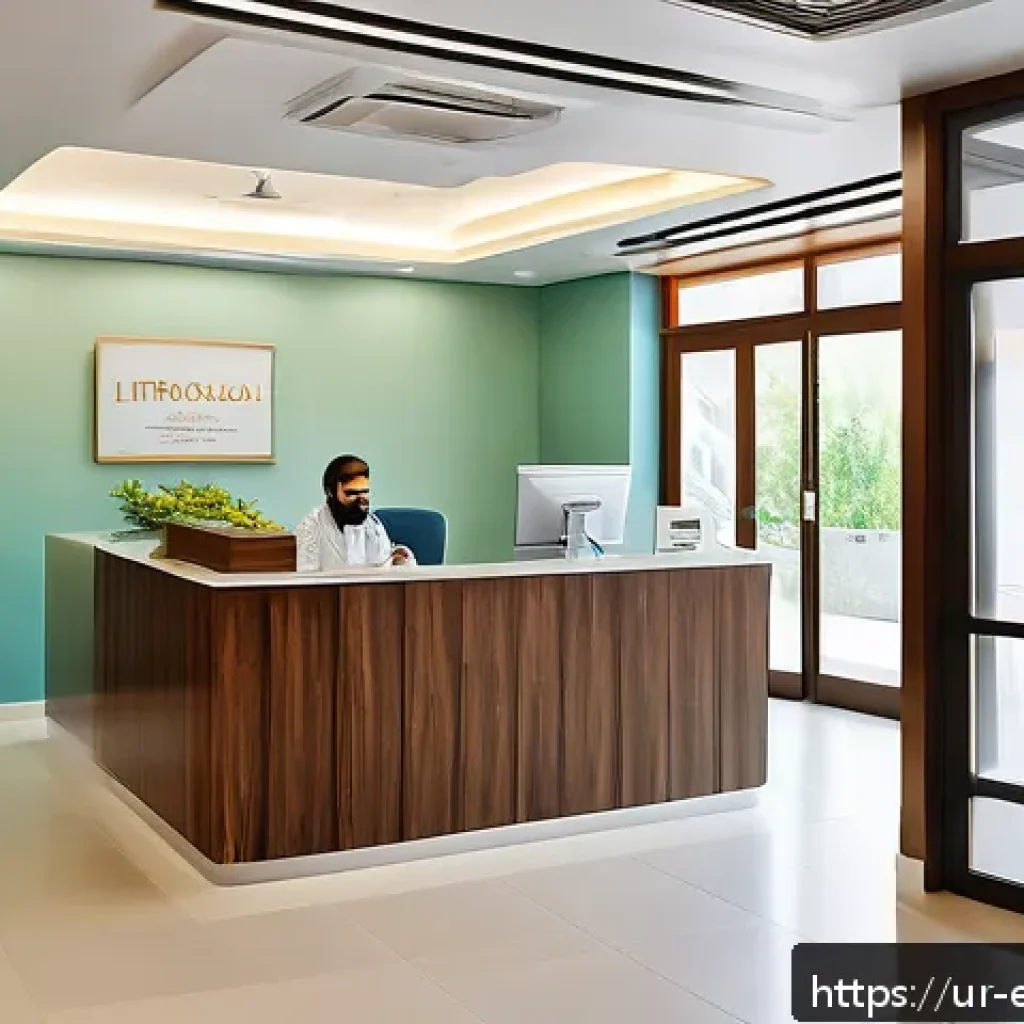 작업치료사의 클리닉 관리 팁 - A modern therapy clinic reception area in Pakistan, featuring a sleek digital appointment booking ki...