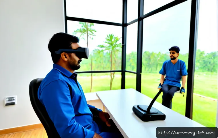 Home 17 작업치료사의 최신 치료법 활용 사례 - Photorealistic occupational therapist in a modern rehabilitation clinic guiding a middle-aged Pakist...